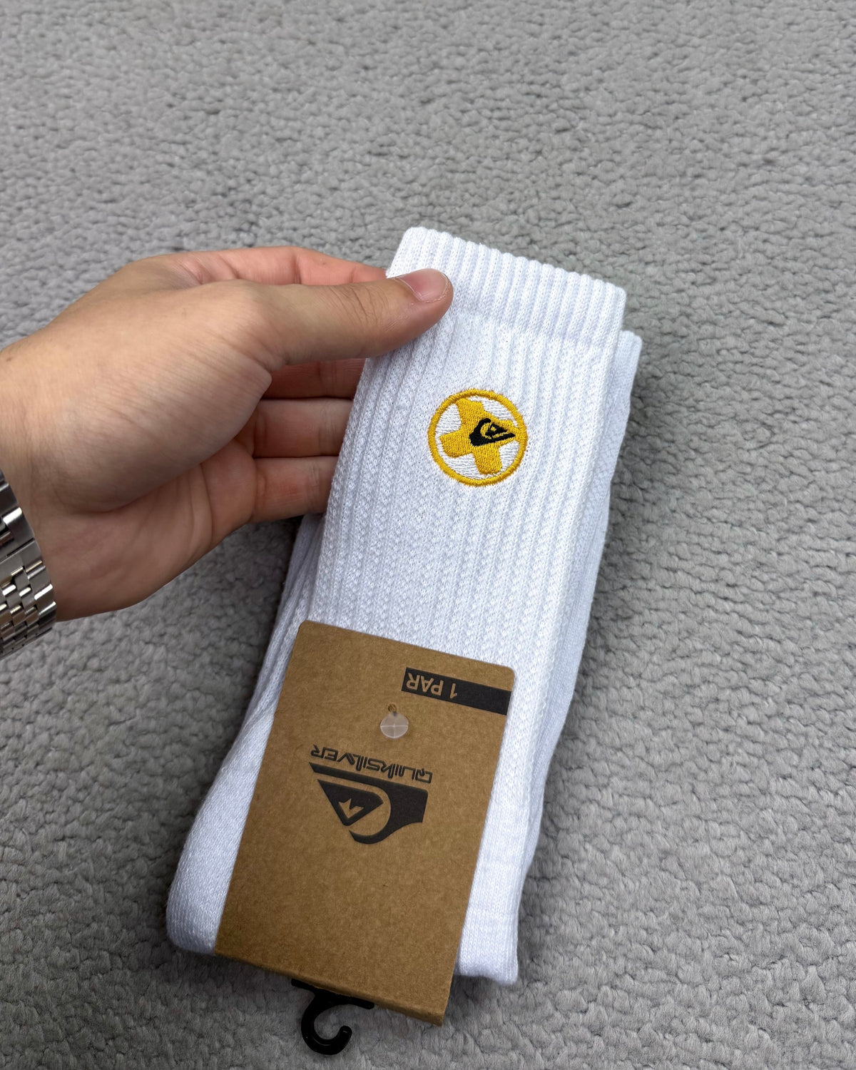 MEIA QUIK CANELADA BRANCO/AMARELO