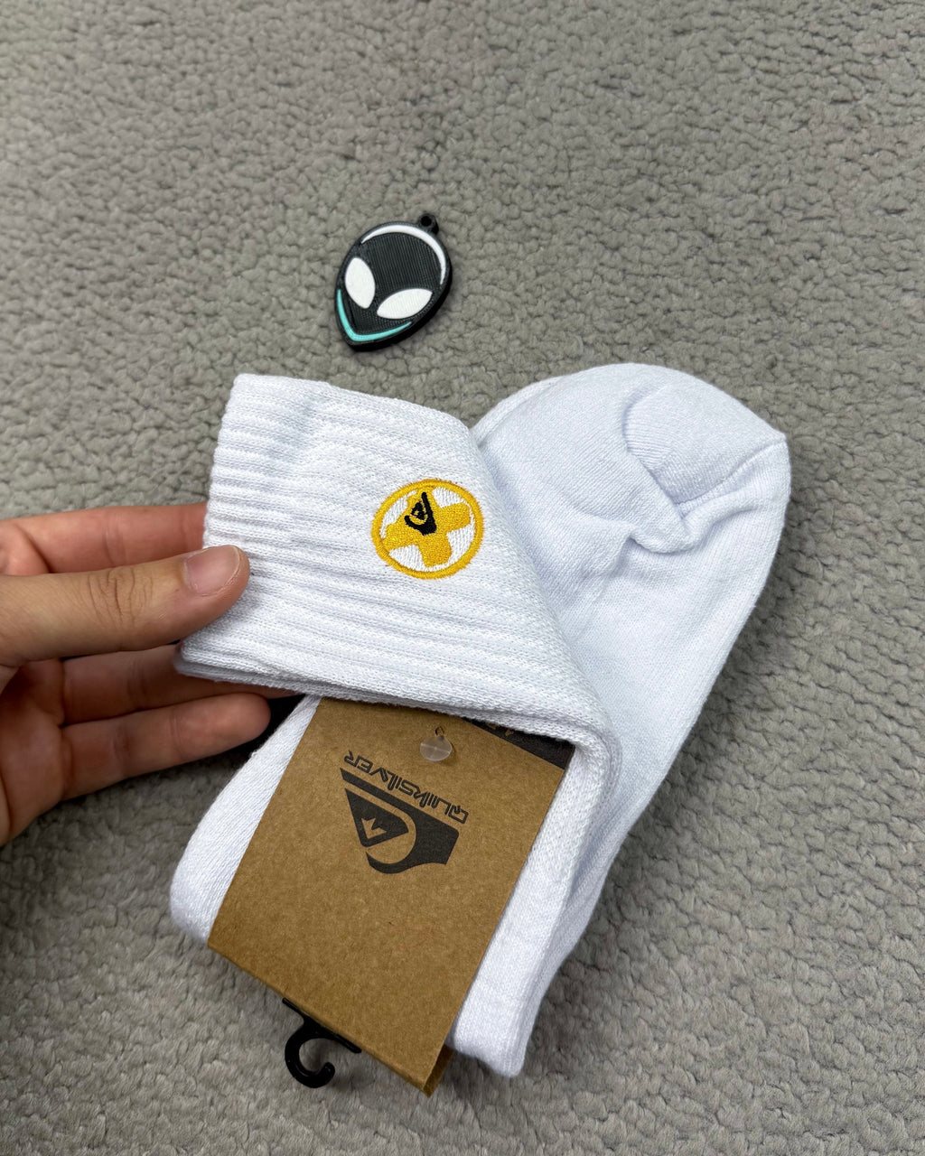 MEIA QUIK CANELADA BRANCO/AMARELO